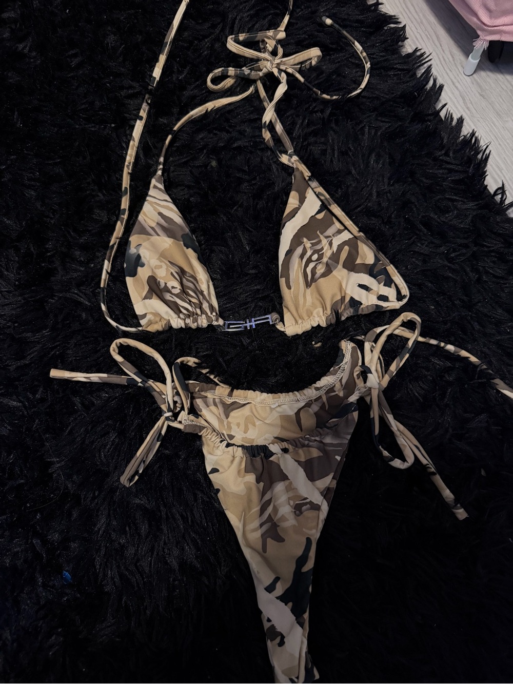 I.AM.GIA Beige Camo Triangle String Bikini